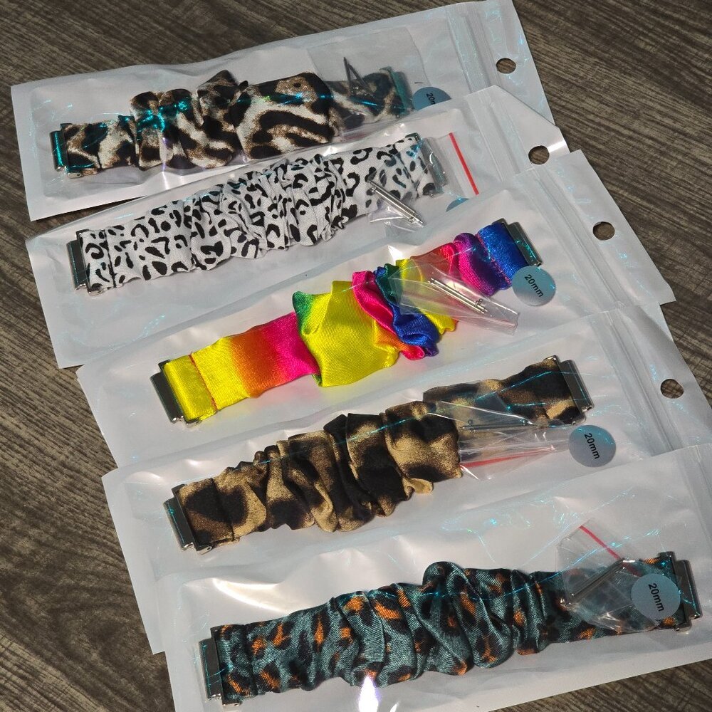 5 Pack Bundle -Silky 20mm Scrunchie Watchband for Samsung and Smart Watch Lot
